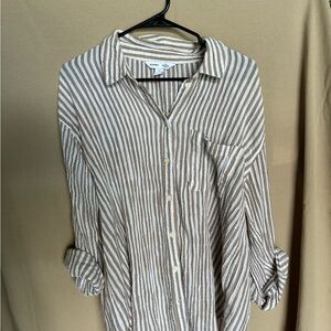 Old Navy Tan and White Striped Shirt